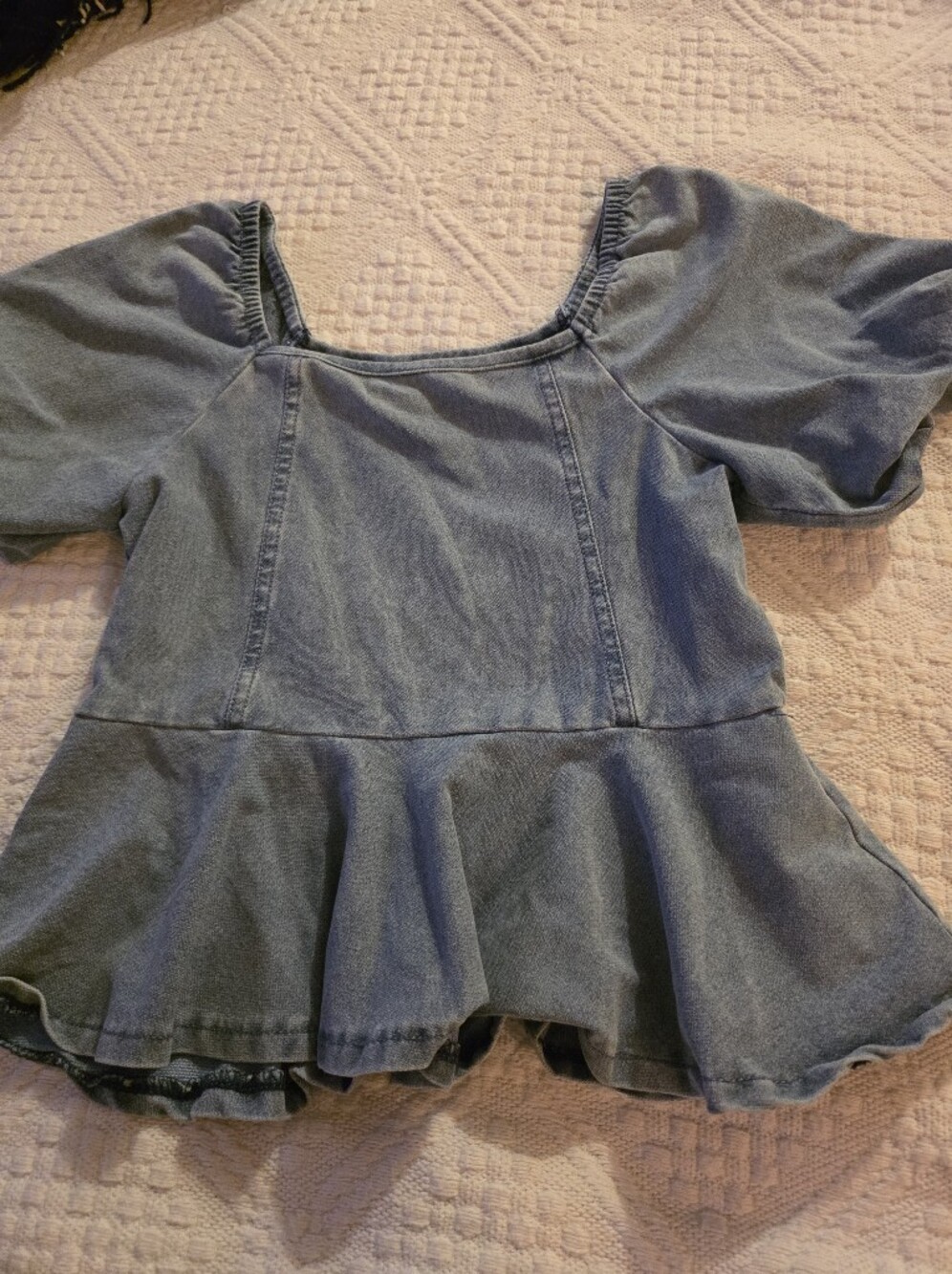 H&M Washed Blue Denim-Look Dress with Ruched Sleeves